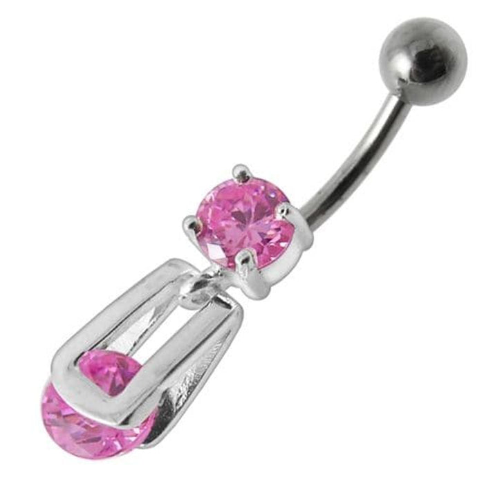 Fancy Stud In Silver Jeweled Dangling Belly Ring