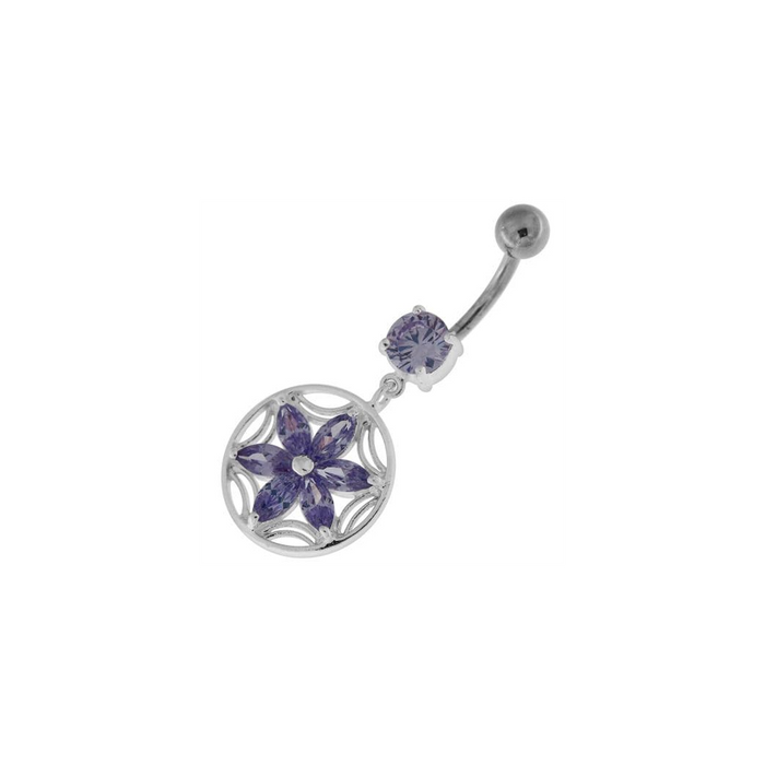 Sterling Silver Dazzling Flower Filigree Navel Bar