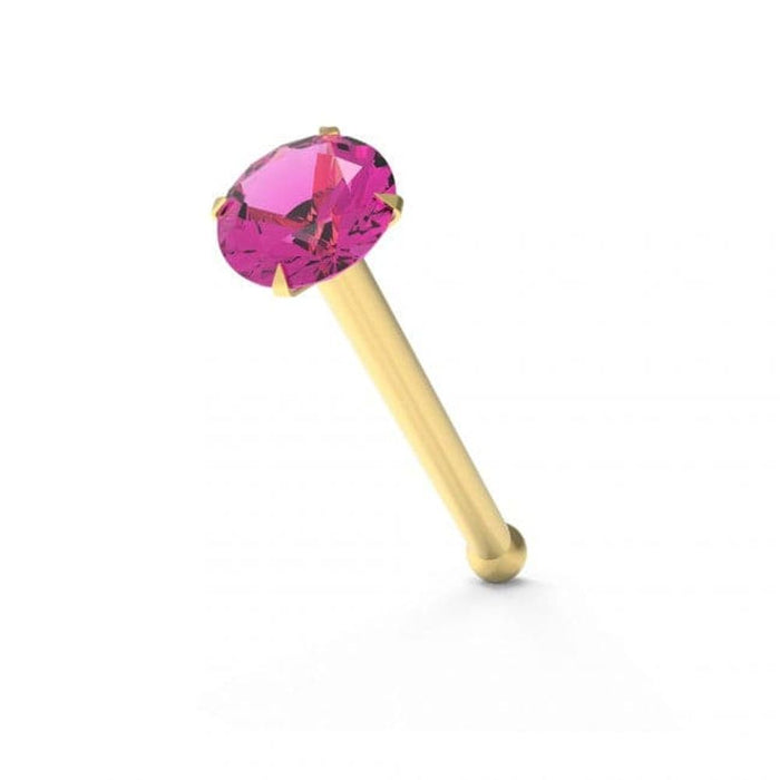 9ct Solid Yellow Gold with Colorful Crystal Stone Jeweled in Prong set Ball End Nose Stud