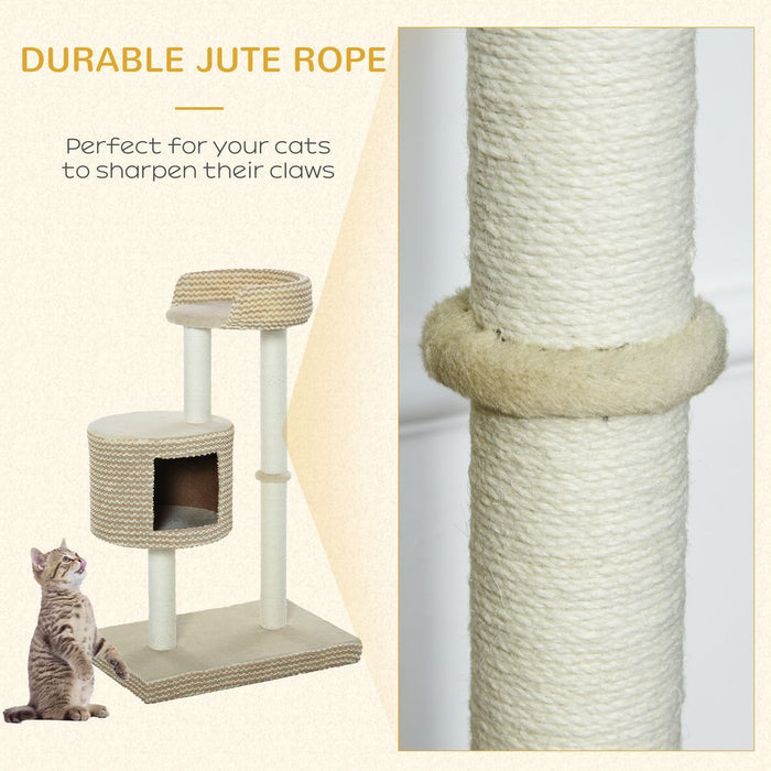 PawHut 96cm Cat Tree, Cat Condo Tree Tower for Indoor Cats, Cat Activity Centre with Scratching Posts, Plus Perch - Beige