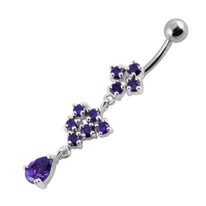  Fancy Silver Dangling Belly Ring With SS Curved Bar