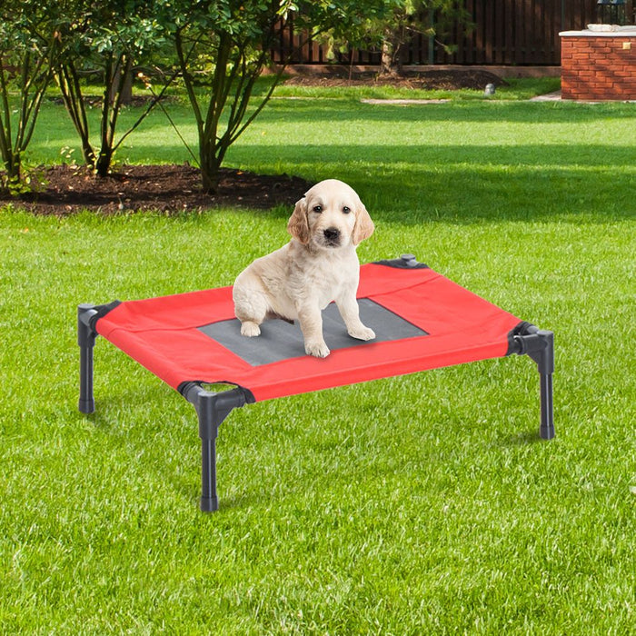 PawHut Elevated Pet Bed Portable Camping Raised Dog Bed w/ Metal Frame Black and Red (Small)