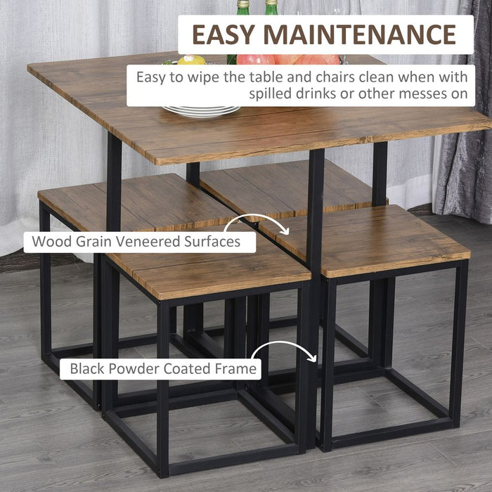 Stylish 5-Piece MDF Dining Set w/ Stools - Black/Brown - High Quality