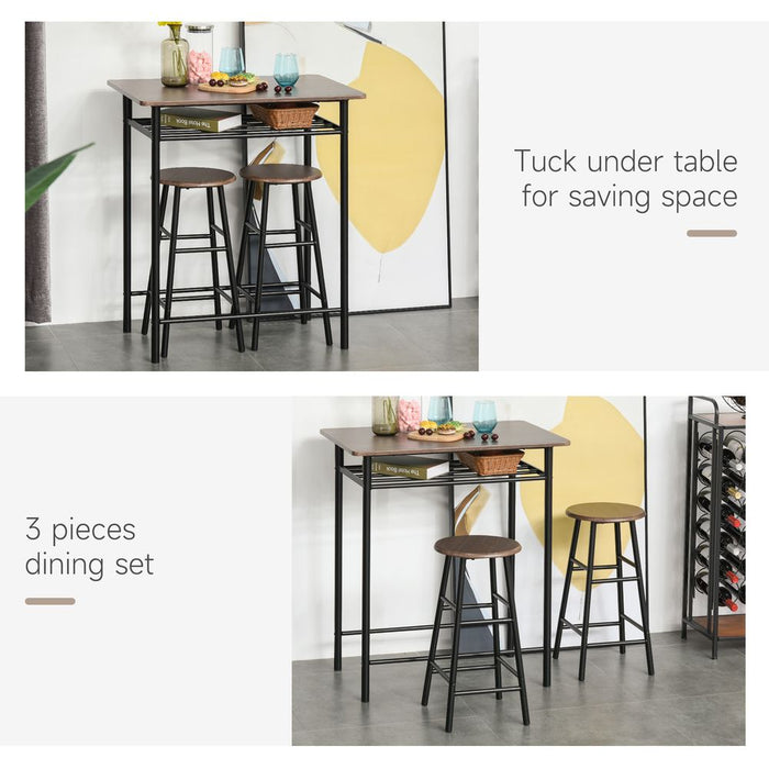 3-Pc Bar Set: Table & Stools | Metal Frame | Black & Oak