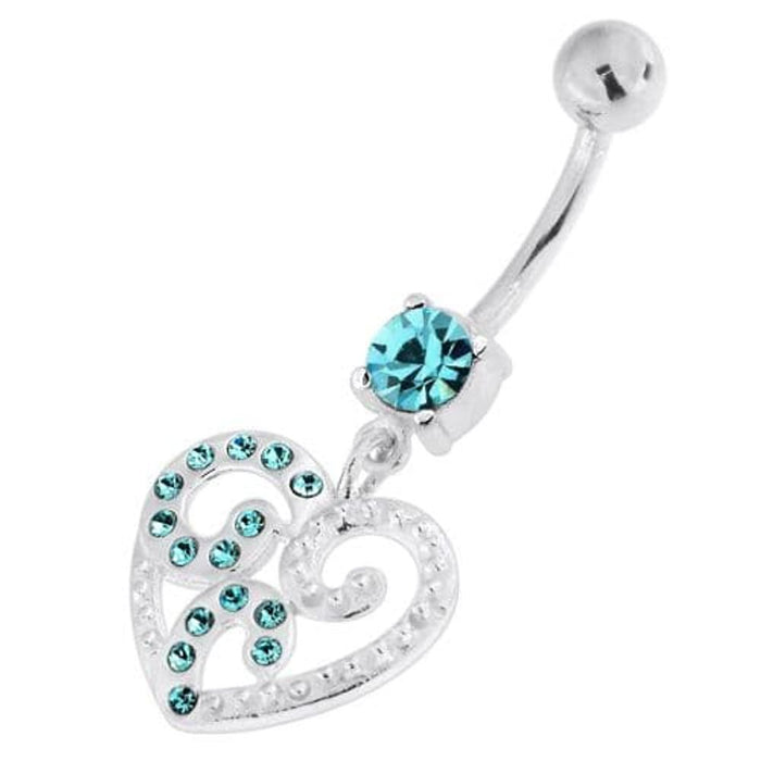 Jeweled Floral Heart 925 Sterling Silver Navel Belly Piercing