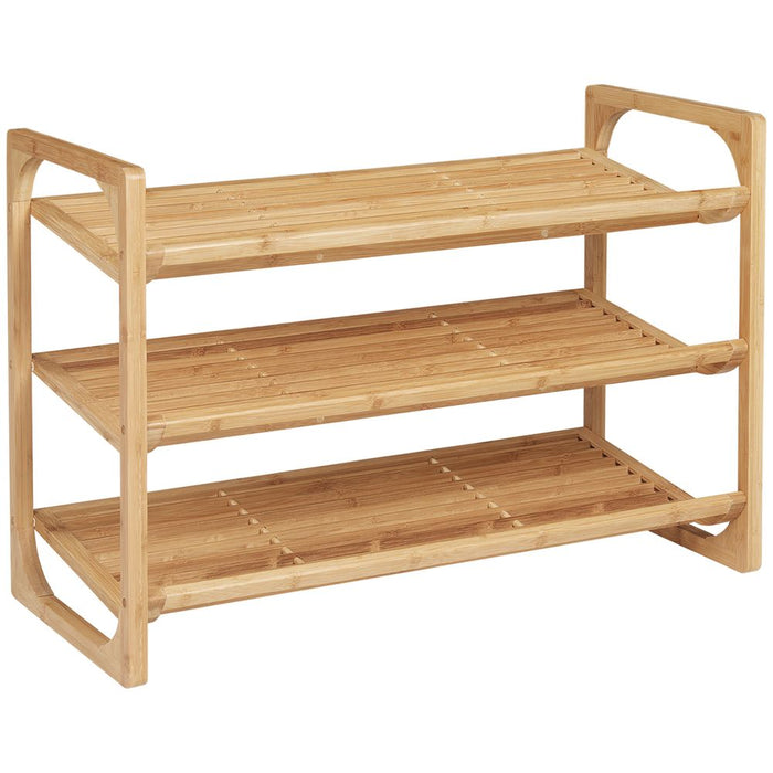 Bamboo Shoe Rack: 3-Tier Storage Shelf, Holds 9 Pair Shoes, Entryway Organizer