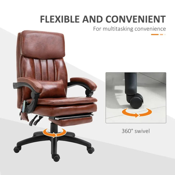 Ergonomic Office Chair w/ 7 Massage Points Headrest Armrest Footrest Brown