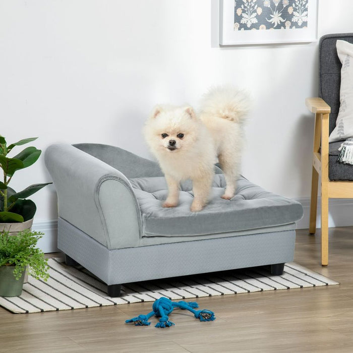 PawHut Pet Sofa Dog Chair Cat Couch w/ Storage, Cushion - Light Blue