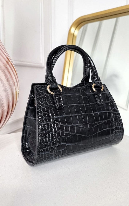 Stylish Croc Print Handbag | Faux Leather | Black