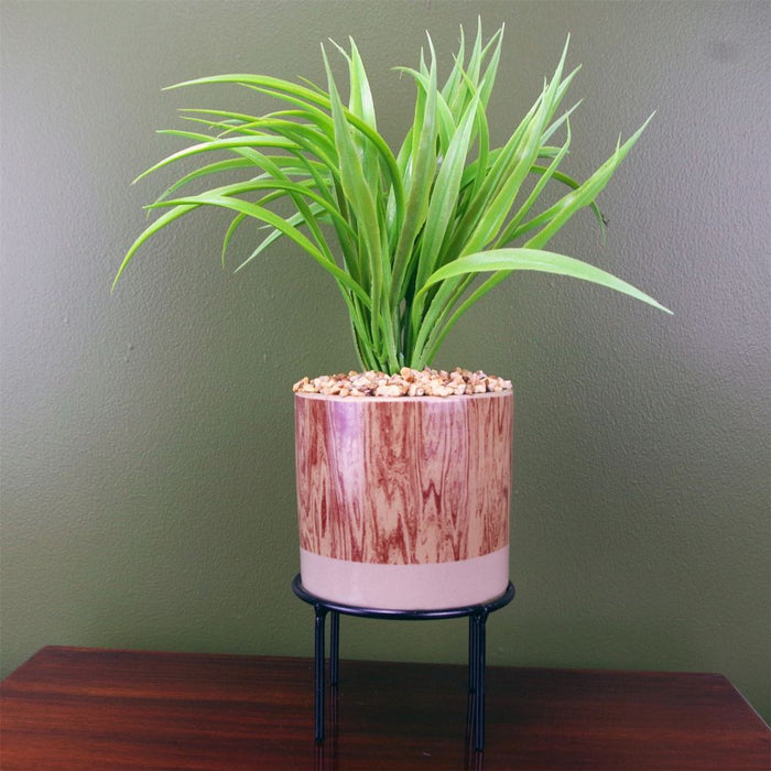 35cm Artificial Grass Plant - Contemporary Ceramic Planter - Metal Stand Set