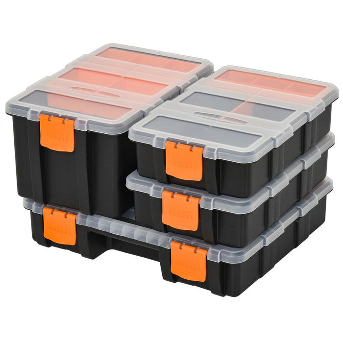 DURAND 4-Pack Tool & Hardware Storage Boxes - PP, Size Variety, Black/Orange