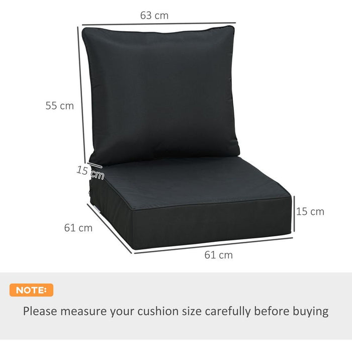 Premium Outdoor Seat & Back Cushion Set. Deep Seating Chair Cushion. Black. Comfortable & Durable. Removable & Washable Covers.