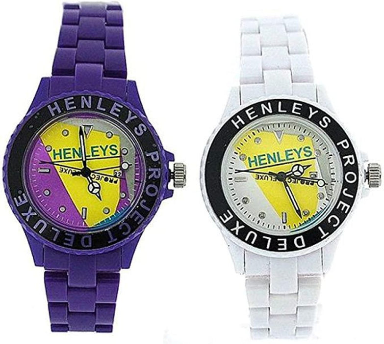 Henleys Project Deluxe Women's Set of 2 Plastic Watches Purple-White - CLEARANCE SALE - LIMITED STOCK