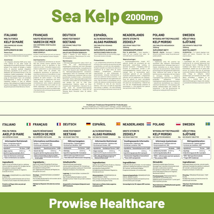 Premium Sea Kelp 2000mg 200 Vegan Tablets | Natural Source of Iodine | Made in UK by Prowise