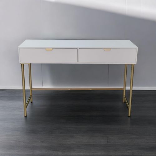 120CM WHITE WOODEN 2 DRAWER SIDE TABLE