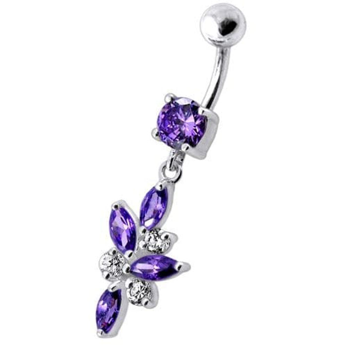 Fancy Dangling 925 Sterling Silver Jeweled Navel Ring Body Jewelry