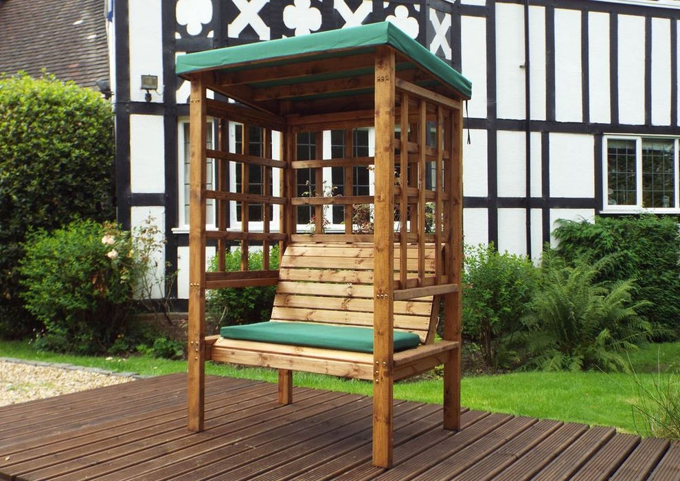 Bramham Two Seat Arbour Green - Handcrafted British Arbour with Waterproof Cover. Rustproof & Rot Free. 10 Year Guarantee.