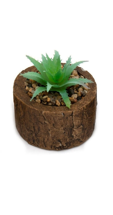 Bark Effect Pot + Faux Succulent - Natural Charm, Cement + Plastic, 8cm Diameter, Randomly Picked