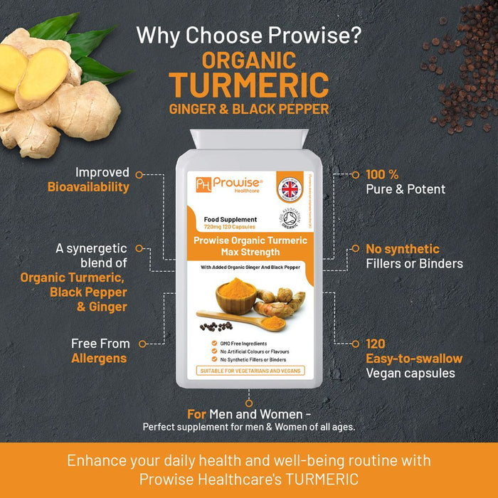 Organic Turmeric Curcumin 720mg - 120 Capsules | High Strength | Vegan & Vegetarian | Certified Organic by Soil Association