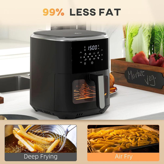 Premium 1500W 4-in-1 Air Fryer: Air Fry, Bake, Roast, Dehydrate. Includes Cookbook. High-quality 6.5L Capacity.