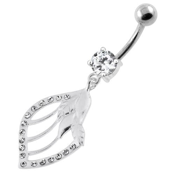 Jeweled Floral Shell 925 Sterling Silver Navel Bar