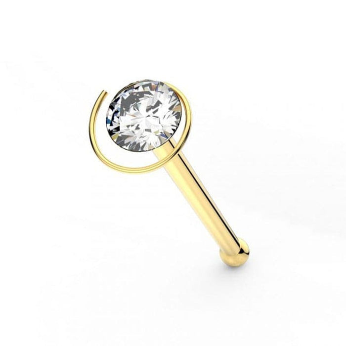 9ct Gold Ball End Cubic Zirconia Jeweled Coil Nose stud