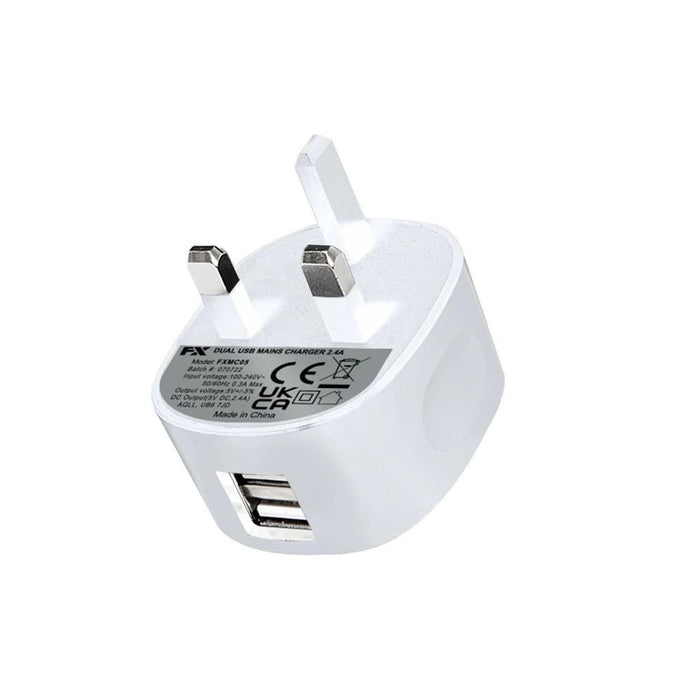 FX Dual USB 2.4 AMP Charger: Fast Charging for Smart Phones & Tablets, White