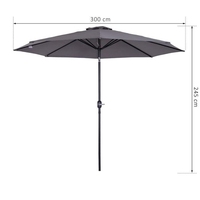 Steel Frame Round Market Patio Sun Umbrella Parasol Sunshade Canopy 3x2.45m