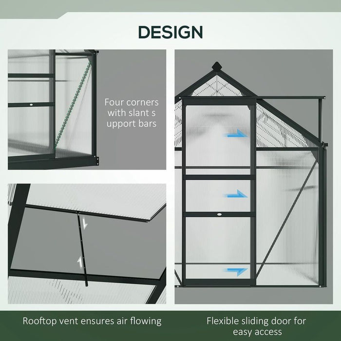 High-Quality 6x10ft Polycarbonate Greenhouse w/ Aluminium Frame & Slide Door - Perfect for All Plants