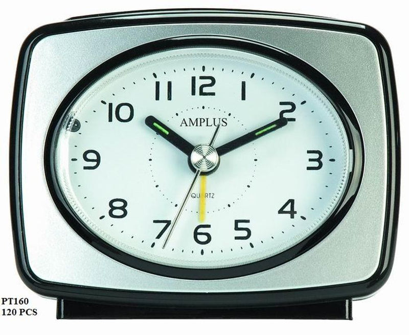 AMPLUS PT160SB Silver Alarm Clock w/ Black Trim - High Quality & Modern Design