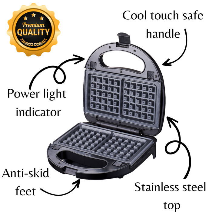 Efficient 750W 3-IN-1 Snack Maker - Perfect Toasties, Wraps, and Sandwiches