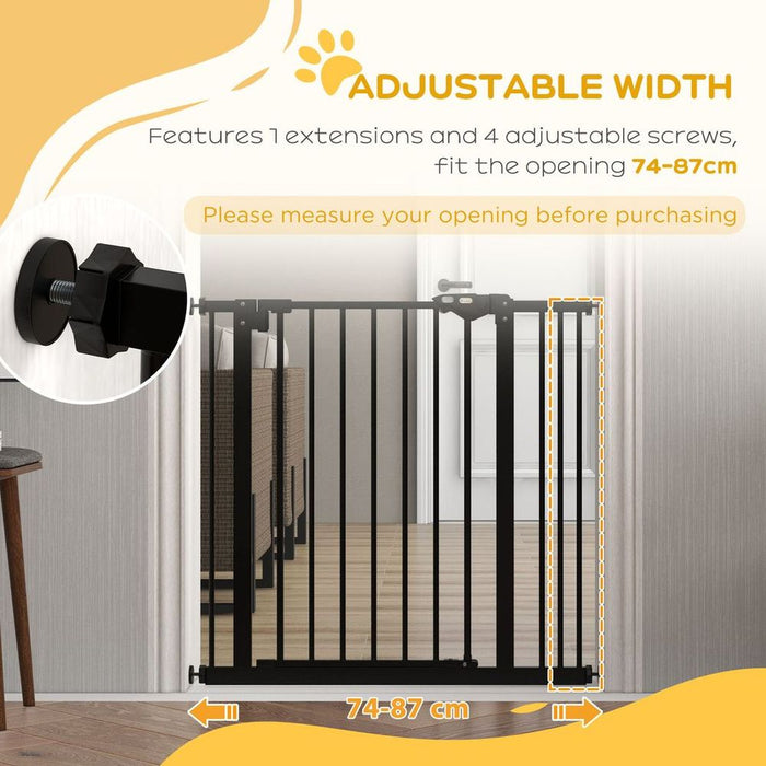 PawHut Adjustable Pet Safety Gate w/ 1 Extension and Four Adjustable Screws, Black