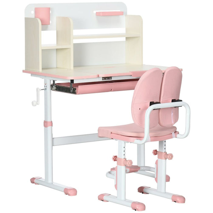 Premium HOMCOM Pink Kids Desk & Chair Set - Storage Shelves & Washable Cover