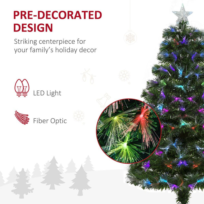 4FT Multicoloured Artificial Christmas Tree Fibre Optic Lights Star Holder