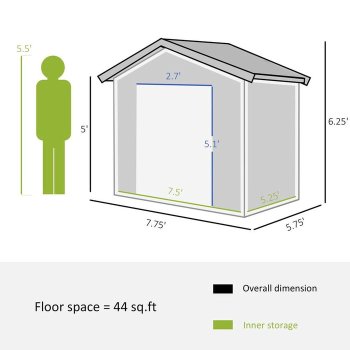 Outsunny 8 x 6ft Garden Storage Shed w/ Double Sliding Door Outdoor Light Grey