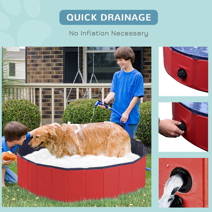 PawHut Foldable Dog Paddling Pool Pet Cat Swimming Pool Indoor/Outdoor Collapsible Summer Bathing Tub Shower Tub Puppy Washer (Φ120 × 30H cm, Red), D01-004RD