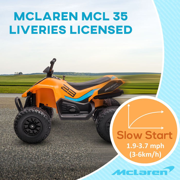 McLaren MCL 35 Liveries Licensed 12V Quad Bike w/ Suspension Wheels - Orange