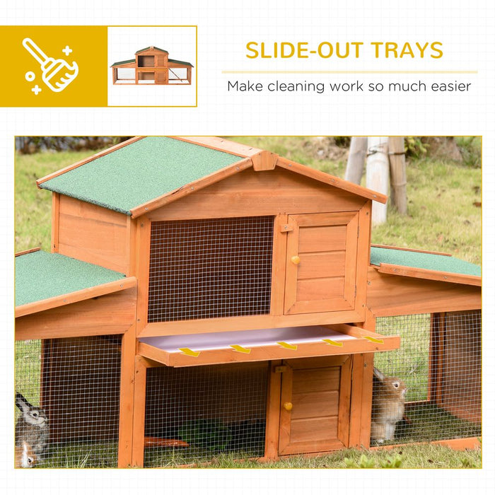 Pawhut Large Rabbit Hutch Outdoor, Wooden Guinea Pig Hutch Small Animal House, Play Run Cage Outdoor Use 215 x 63 x 100 cm