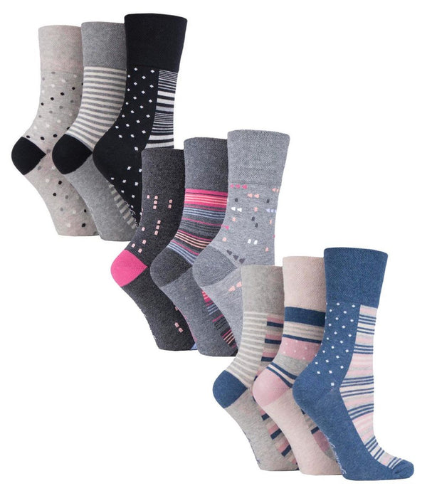 Gentle Grip - Ladies 9 Pack Patterned Socks