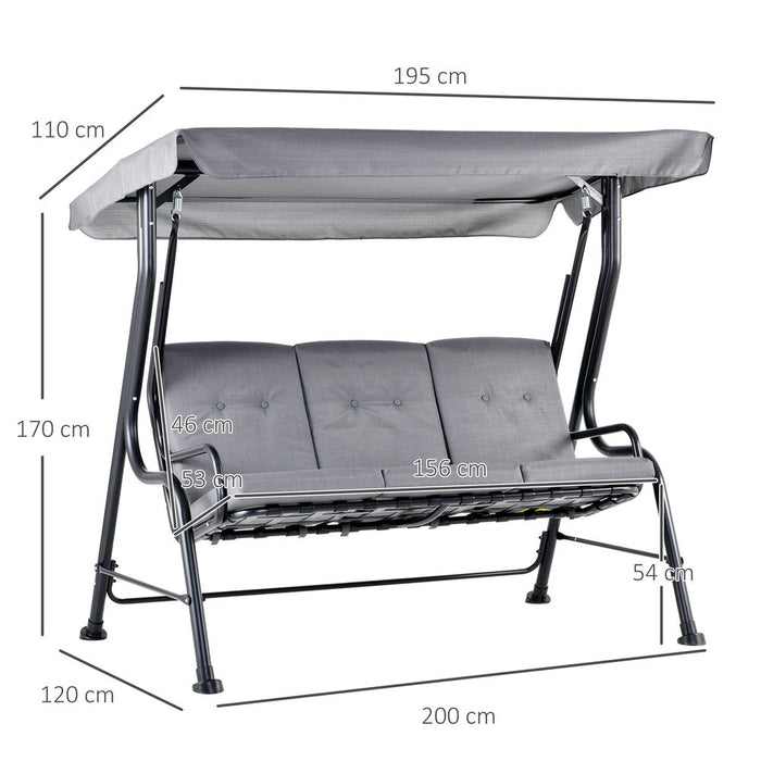 3 Seater Swing Chairs Thick Padded Seat Hammock Canopy Bench Bed - Grey