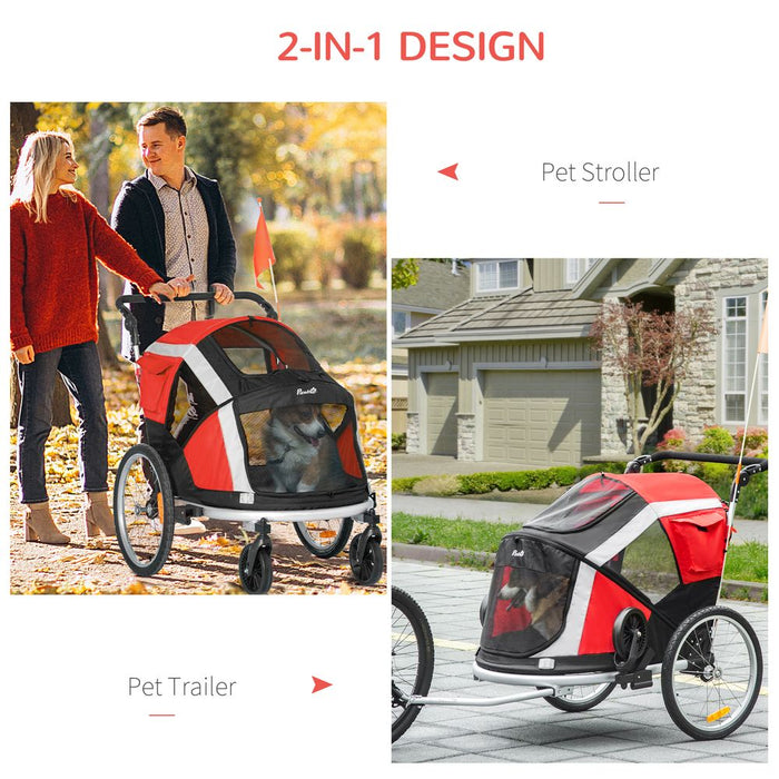 Versatile Dog Bicycle Trailer & Stroller with Safety Features - Red Pawhut