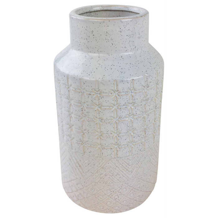 Premium White Star Textured Stoneware Vase - 30cm | Ships Fast!