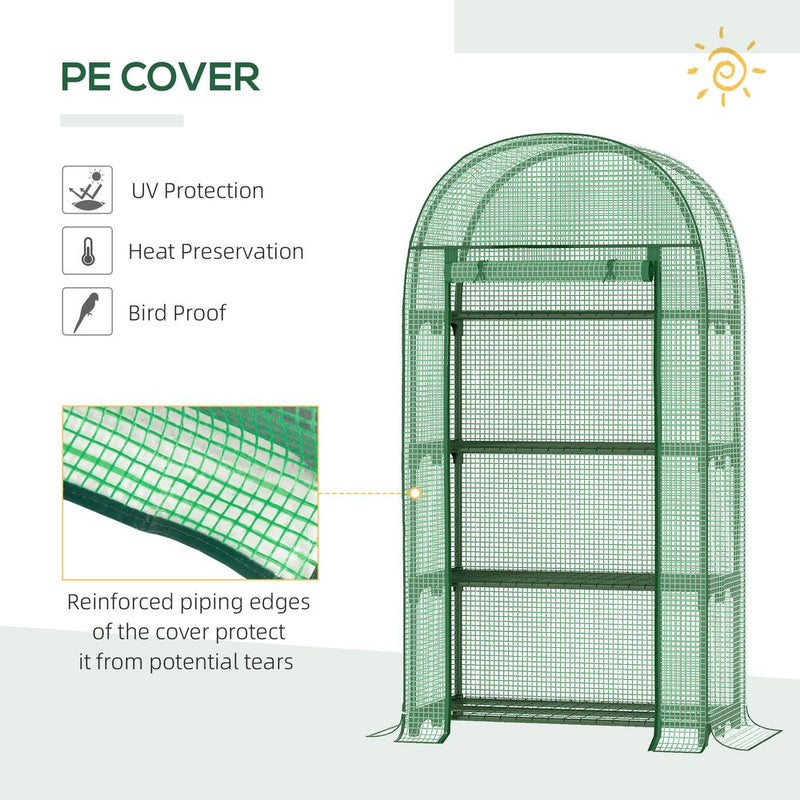 Portable Mini Greenhouse: 80x49x160cm, Steel Frame, PE Cover, Roll-Up ZipDoor, Green