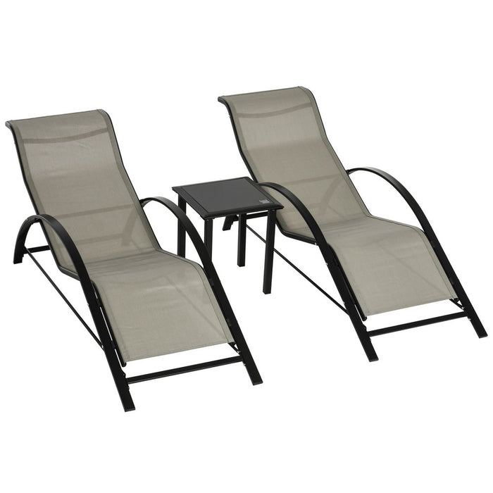 Durable 3-Piece Garden Lounge Chair Set with Table - Grey Outsunny