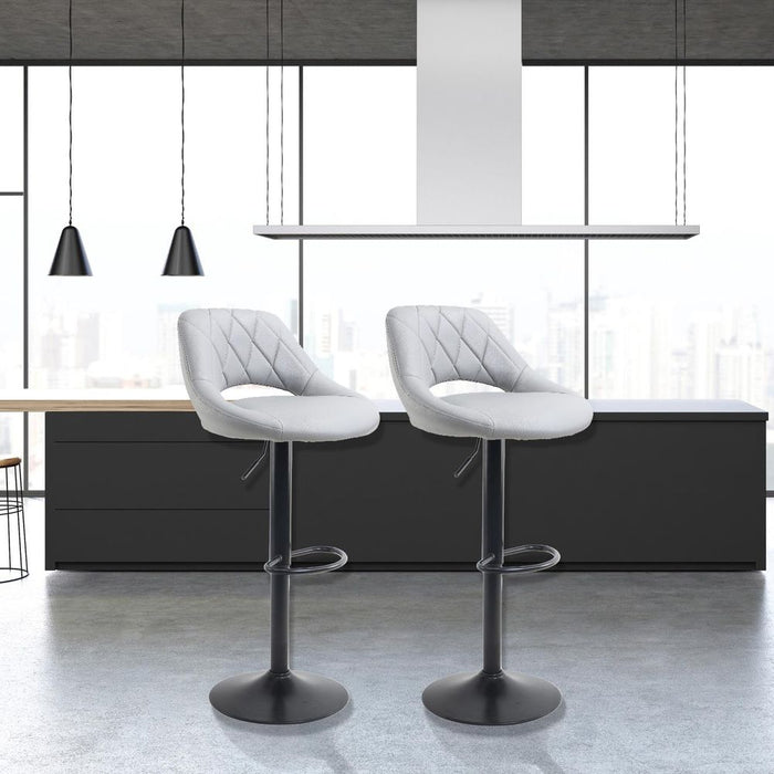 Premium Grey Faux Leather Barstool Set - Stylish & Sturdy with Adjustable Height & Matt Black Leg