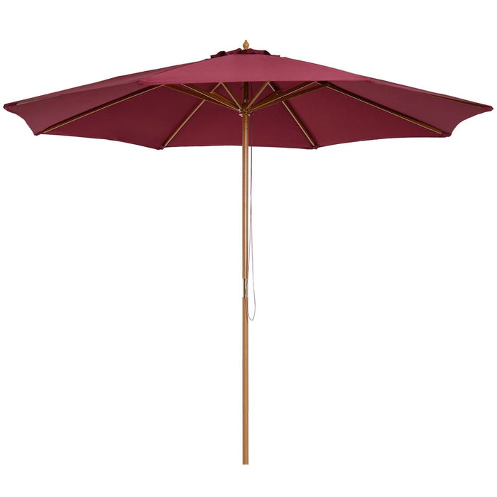 Outsunny 3m Fir Wooden Garden Parasol - Wine Red