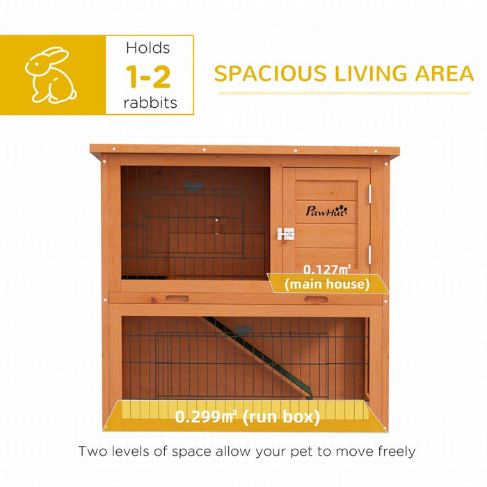 PawHut Wooden Rabbit Hutch, 80cm Antiseptic Outdoor, for 1-2 Rabbits - Orange