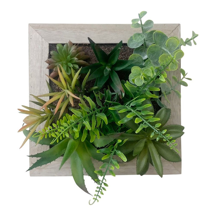 Premium Artificial Succulents in Square Wood Frame