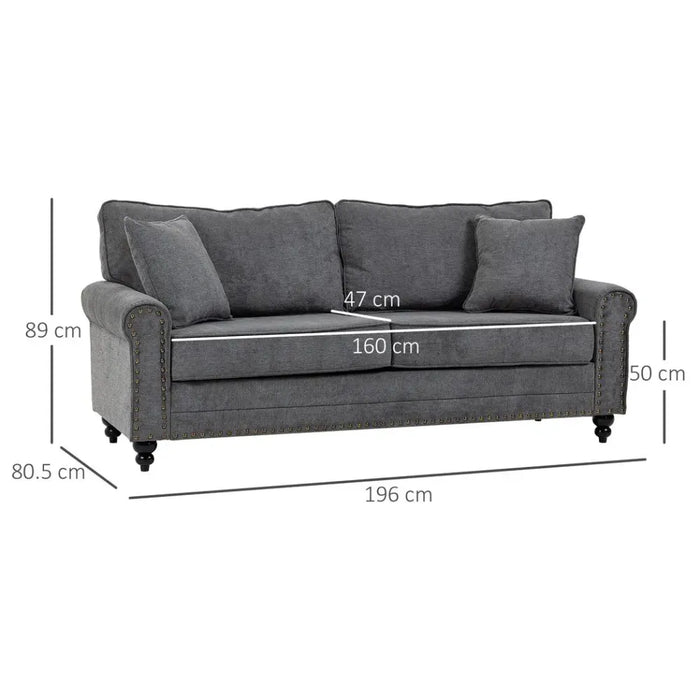 2 Seater Sofas Fabric Sofa with Nailhead Trim Cushions and Throw Pillows Grey