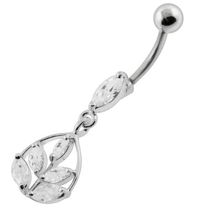 Framed Jeweled Leaf Dangling Navel Belly Piercing